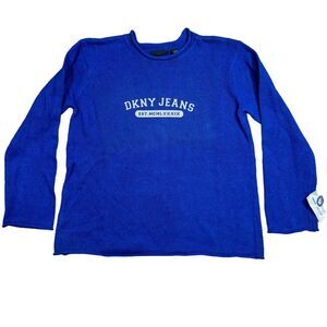 DKNY Jeans Sweaters Men's Small Blue Knit Logo Crew Ramie Insulated Pullover NWT